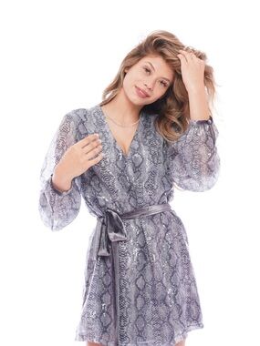 Sheer Snake-Print Long Sleeve Dress in Lavender Gray